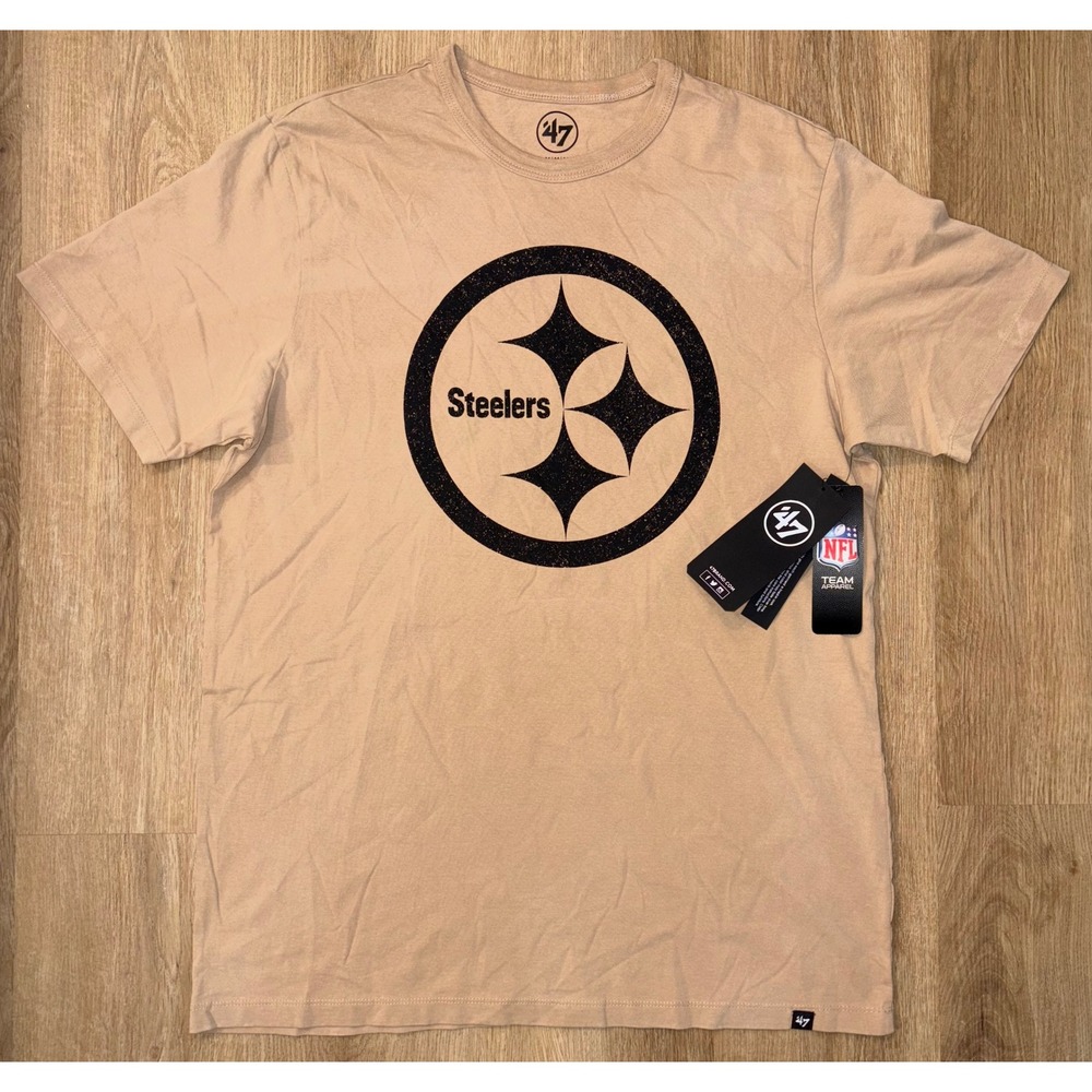 NWOT Men's Pittsburgh Steelers 47 Brand Football Helmet Tee-Medium- Dusted Khaki